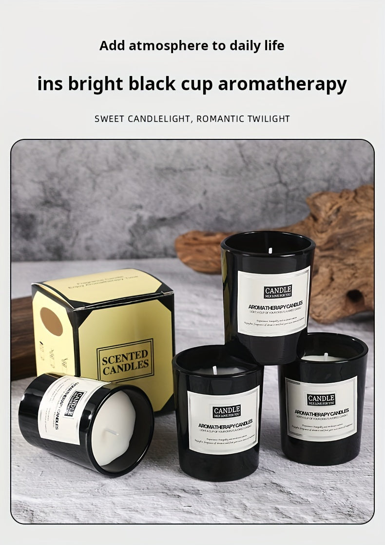 Lavender & Sandalwood Scented Candle In Shiny Black Glass