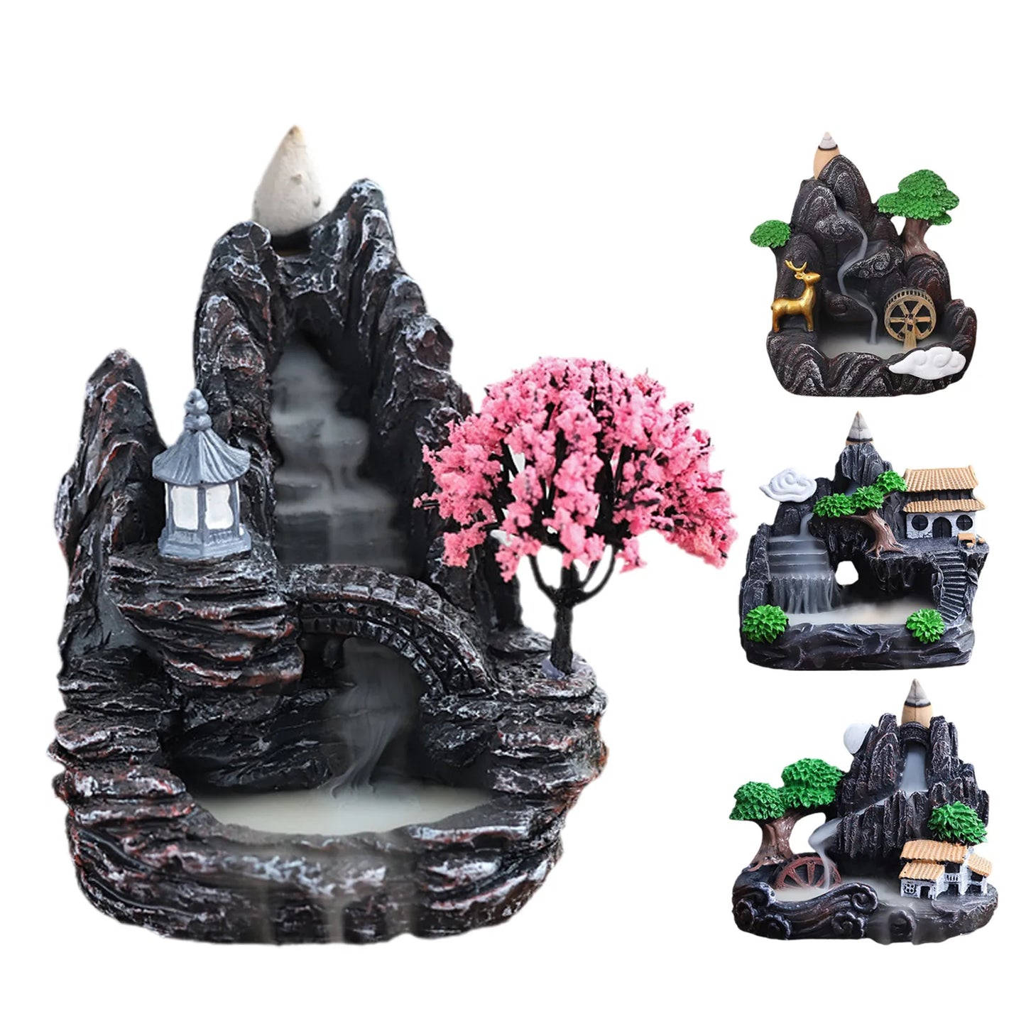 Waterfall Incense Burner Resin Backflow Incense Holder mini cute