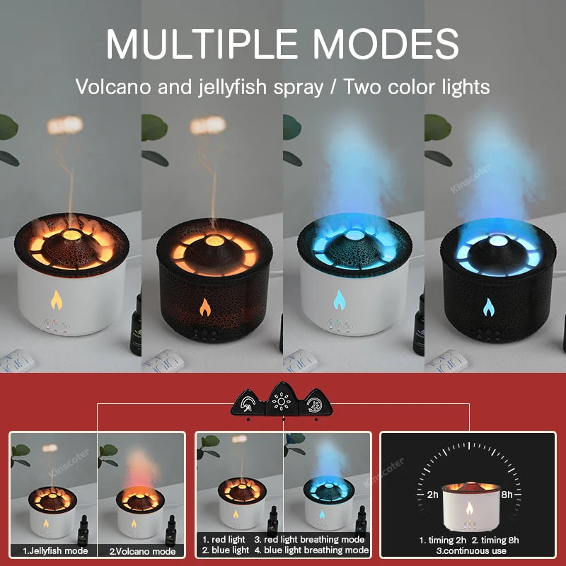 Volcano Flame Aroma Diffuser Jellyfish Smoke Ring Air Humidifier 360ml