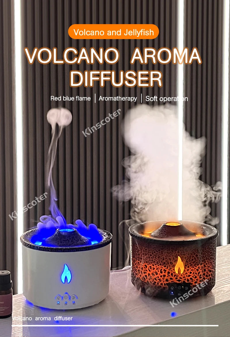 Volcano Flame Aroma Diffuser Jellyfish Smoke Ring Air Humidifier 360ml