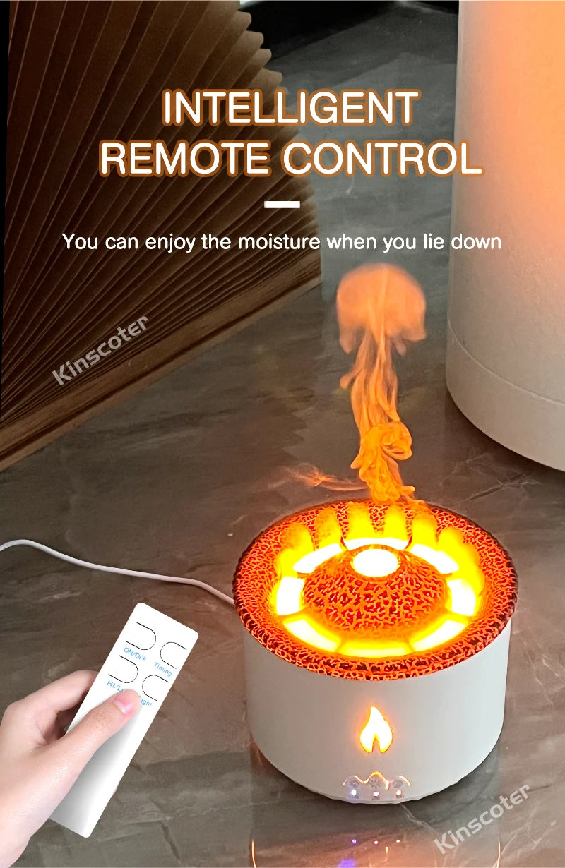 Volcano Flame Aroma Diffuser Jellyfish Smoke Ring Air Humidifier 360ml