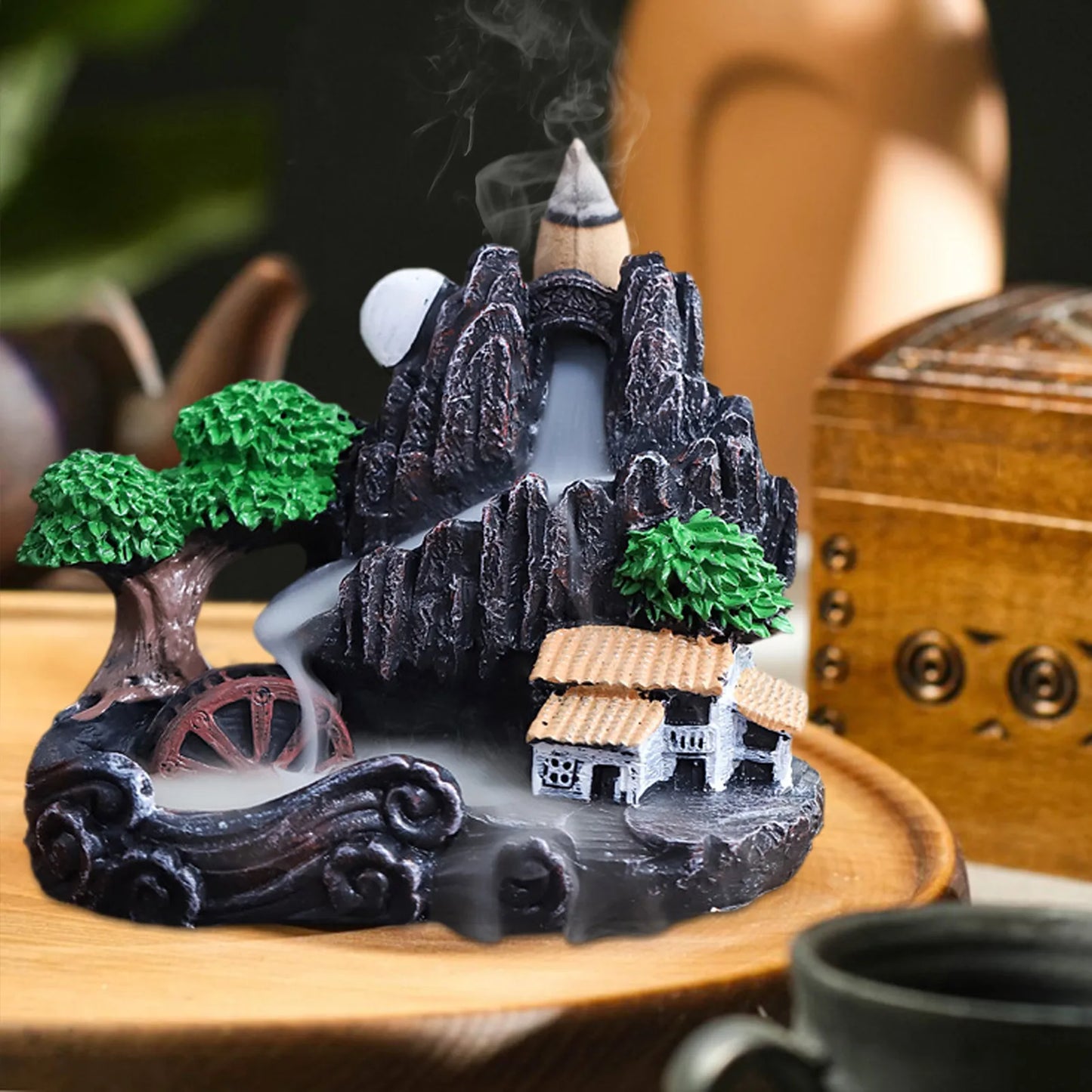 Waterfall Incense Burner Resin Backflow Incense Holder mini cute