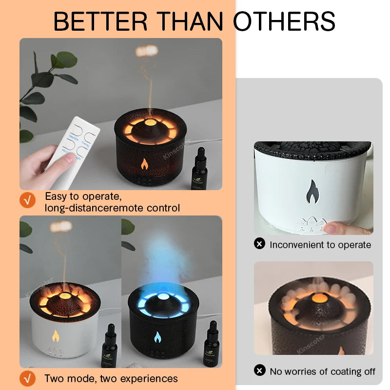 Volcano Flame Aroma Diffuser Jellyfish Smoke Ring Air Humidifier 360ml