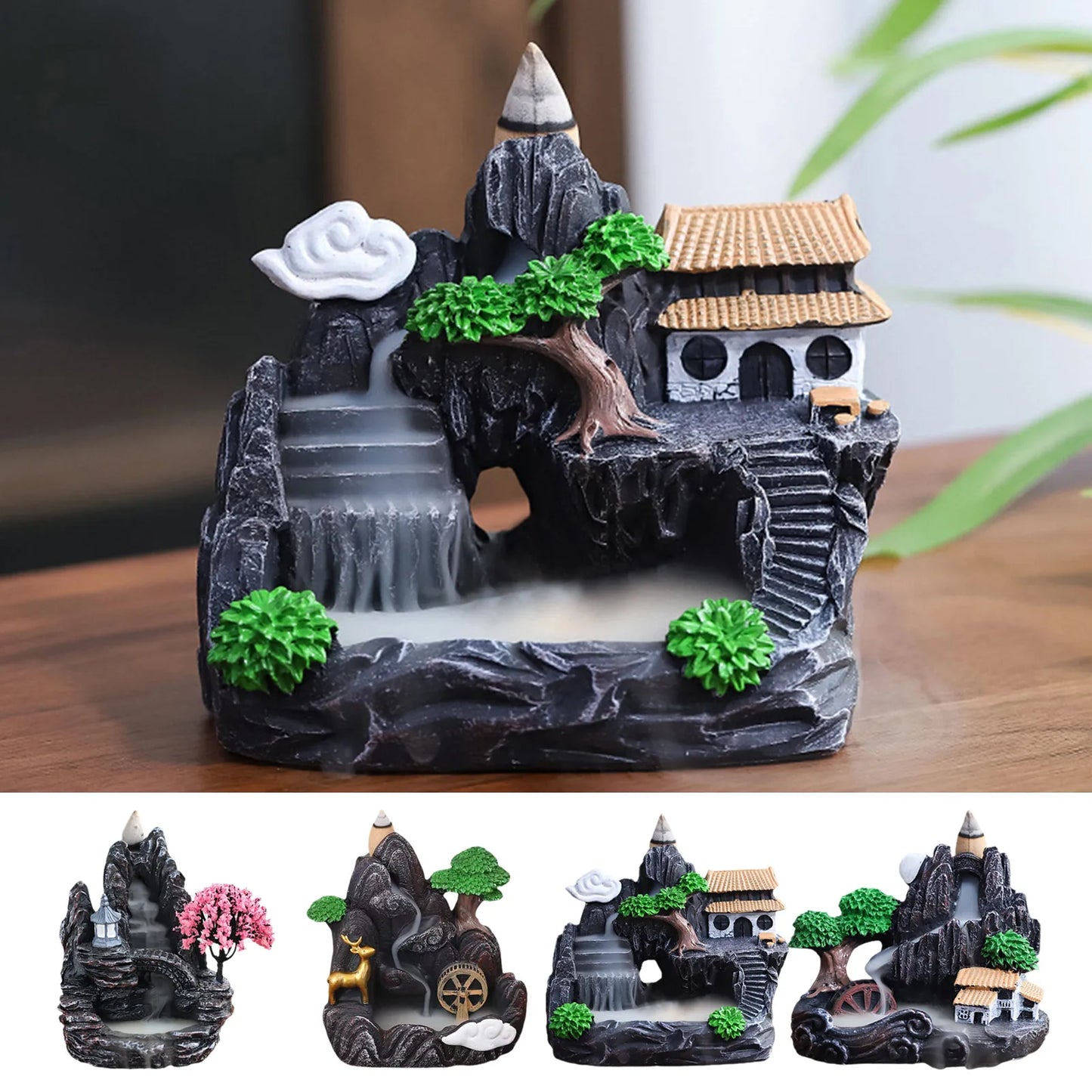 Waterfall Incense Burner Resin Backflow Incense Holder mini cute